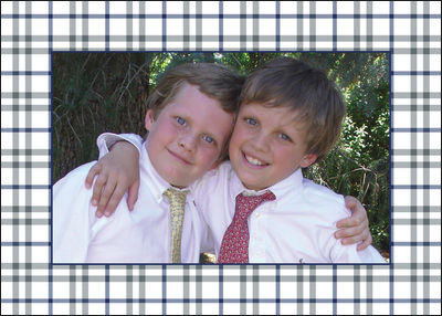 Gray and Blue Check Foldover Photo Cards
